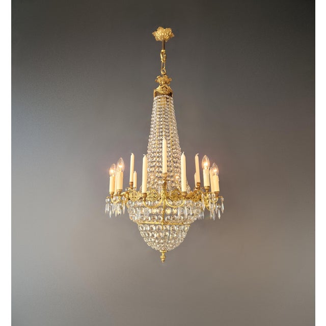 Neoclassical Antique Italian Empire Revival Brass and Crystal Chandelier Candle Holders For Sale - Image 3 of 14