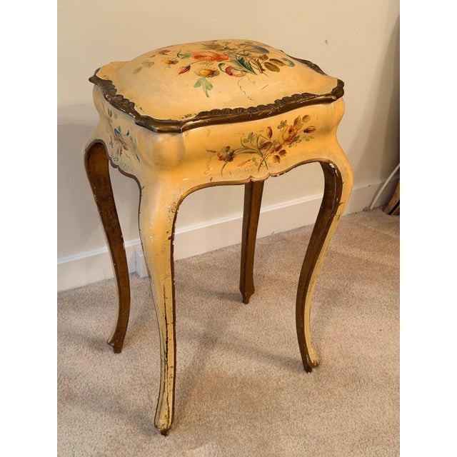 1950s Italian Florentine Hand-Painted Sewing or Jewelry Box on Cabriole-Leg Stand For Sale - Image 14 of 18