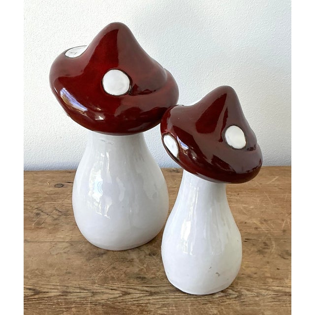 Mid-Century Modern Vintage Boho Glazed Ceramic Mushrooms - Set of 2 For Sale - Image 3 of 12