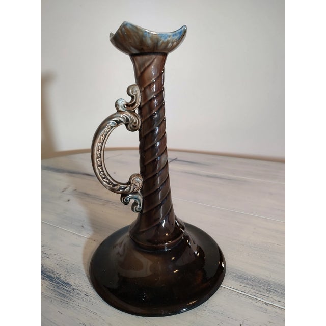 Vintage Drip Glaze Trumpet Vase For Sale - Image 4 of 12