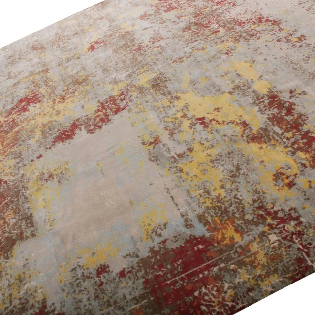 Contemporary Hand-Knotted Abstract Rug in Maroon, Blue, Yellow Floral Pattern by Rug & Kilim For Sale - Image 3 of 6