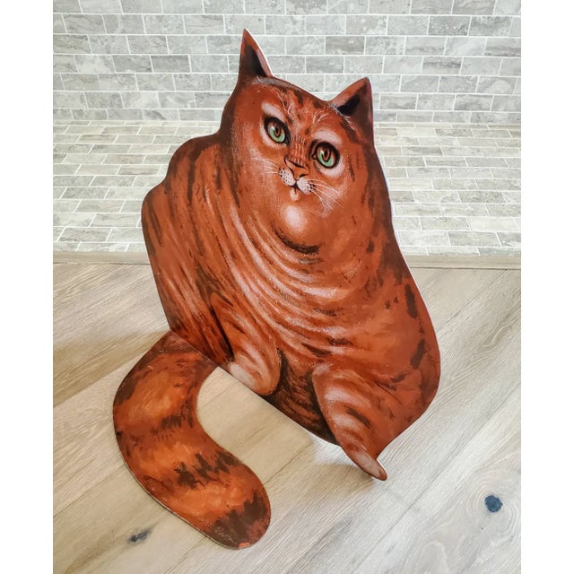 Red Vintage David Gerstein Signed Pop Art Metal Two Sided Cat Sculpture For Sale - Image 8 of 11