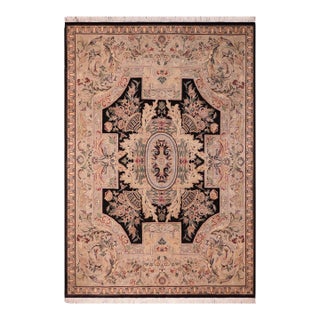 Art Nouveau Medallion 1990's Pak-Persian Black/Gray Wool Rug - 8'3'' X 10'3'' For Sale