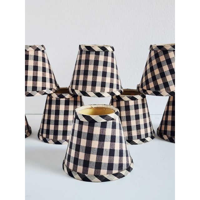 French Country Vintage Black & Linen Chandelier Shades- Set of 8 For Sale - Image 3 of 12