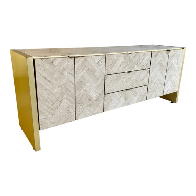 Ello Travertine and Brushed Brass Credenza For Sale