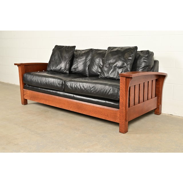 L. & J. G. Stickley Mission Oak Arts & Crafts Bow Arm Sofa For Sale - Image 13 of 13