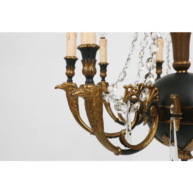 Goldenrod Large Empire Bronze Chandelier with Wall Lights, Belgium, 1950s, Set of 3 For Sale - Image 8 of 18