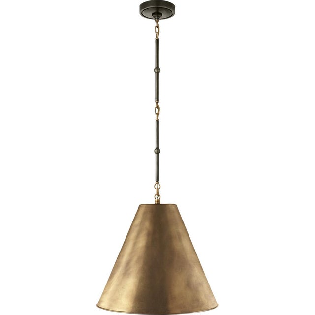Modern Thomas O'Brien for Visual Comfort Signature Goodman Small Hanging Light in Bronze & Hand-Rubbed Antique Brass with Hand-Rubbed Antique Brass Shade For Sale - Image 3 of 4