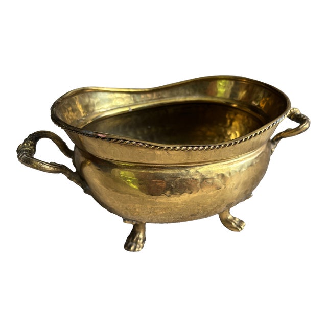 Hammered Brass Cachepot With Paw Feet For Sale