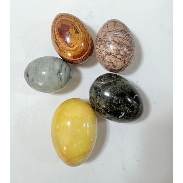 1960s 1960s Polished Multicolor Solid Stone Decorative Eggs – Set of 5 For Sale - Image 5 of 9