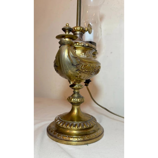 Antique Ornate Wild & Wessel Bronze Glass Harvard Electric Student Desk Lamp For Sale - Image 9 of 15