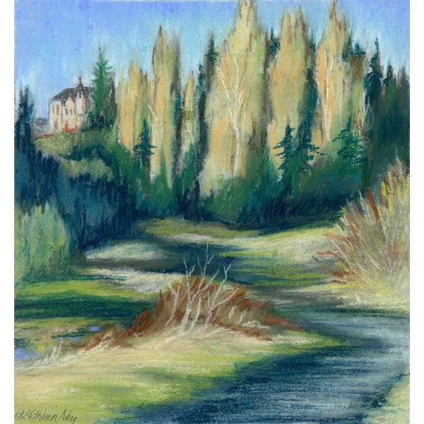 2020s Framed Original Art, "The Castle" Contemporary Landscape Pastel Sketch Drawing For Sale - Image 5 of 5