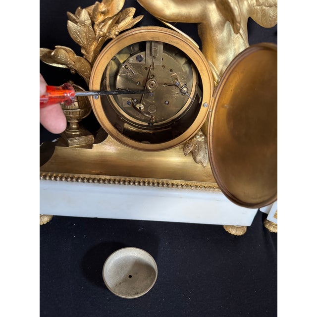 19thC French Louis XVI Gold Ormolu Clock Set - 3 Pc For Sale - Image 12 of 14