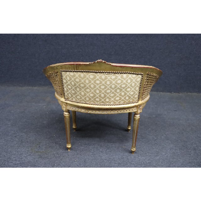 French Louis XVI Style Gilt Caned Barrel Accent Chair For Sale - Image 10 of 11