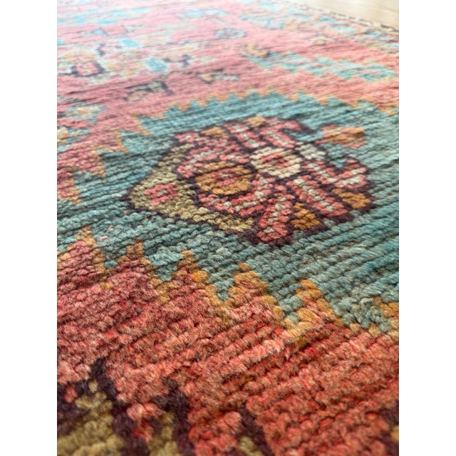 Late 19th Century Antique Turkish Oushak Runner, Coral, Light Blue Handwoven Rug For Sale - Image 10 of 15