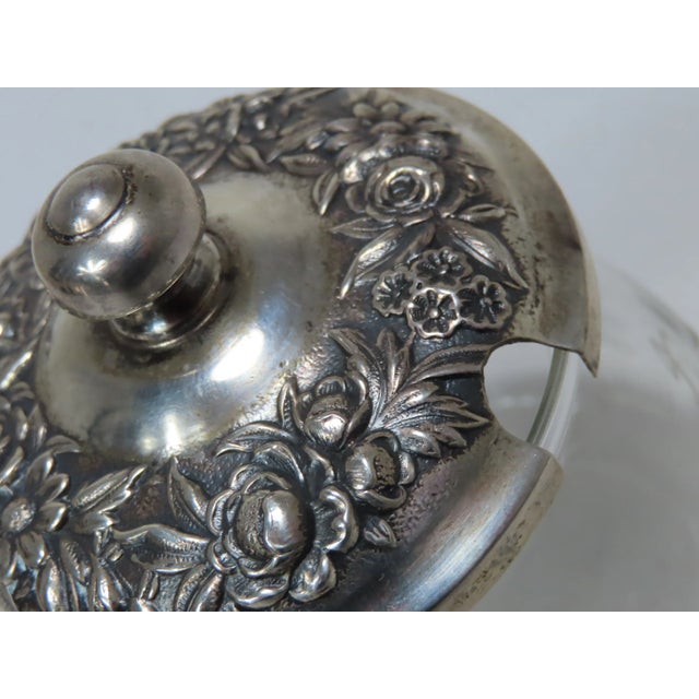 Metal Vintage Kirk & Son Sterling Silver Etch Cut Glass Jam Jar For Sale - Image 7 of 13