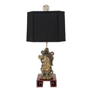 Vintage Tony Duquette Style Bespoke Parcel Gilt Guan Yu Table Lamp by Turtle & Crane -Newly Painted For Sale