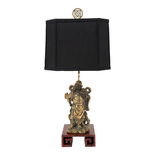 Vintage Tony Duquette Style Bespoke Parcel Gilt Guan Yu Table Lamp by Turtle & Crane -Newly Painted For Sale