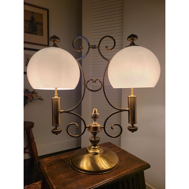 Mid-Century 1950s Brass Double Arm Table Lamp For Sale - Image 9 of 14