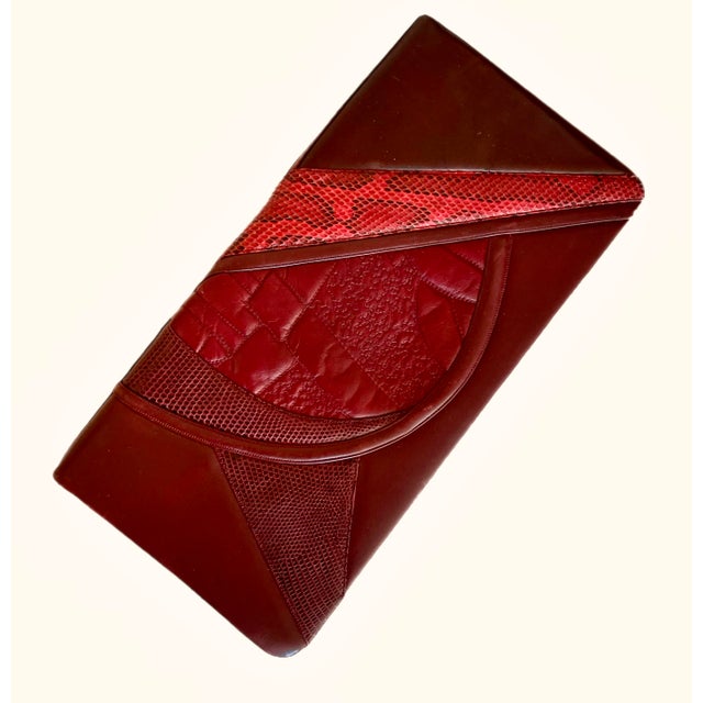 Ruby Red Judith Leiber Red Exotic Skins Large Envelope Clutch For Sale - Image 8 of 10