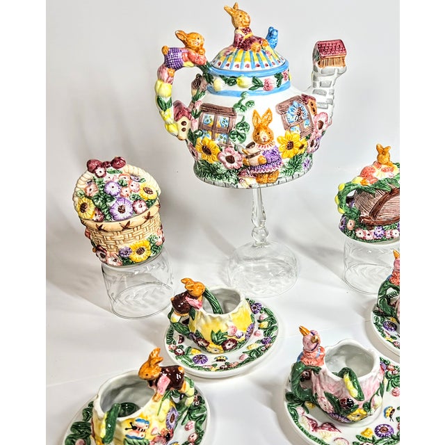 Handpainted Sculpted Easter Teaset- Set of 15 For Sale - Image 9 of 12