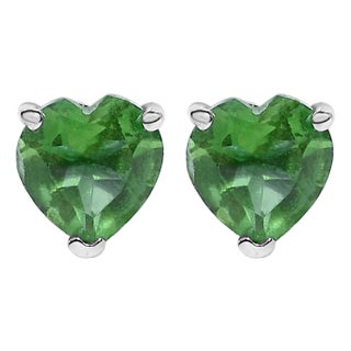 14K White Gold 5MM Heart Cut Emerald Solitaire Stud Earrings For Sale