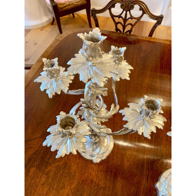 Silver Plated Louis XV Style Candelabra - a Pair For Sale - Image 4 of 6