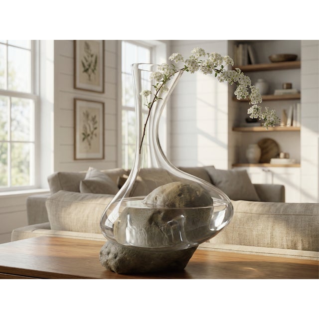 Sculptural Glass Decanter Vase With Natural Gobi Desert Stone – One of a Kind Art Glass For Sale In New York - Image 6 of 7