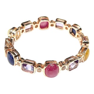 Bochic "Capri" Vintage Diamond, Ruby & Sapphire Bangle Set In 18K & Silver For Sale