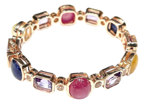 Bochic "Capri" Vintage Diamond, Ruby & Sapphire Bangle Set In 18K & Silver