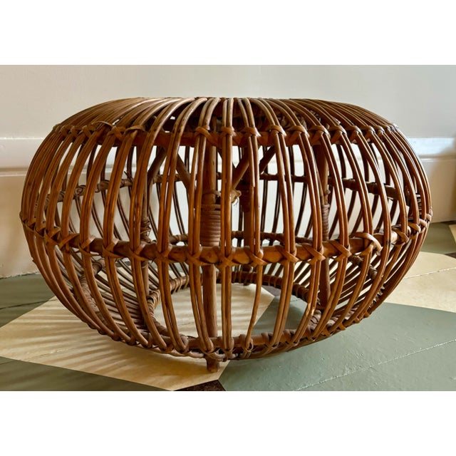 Mid-Century Modern 1950s Vintage Mid-Century Un-Signed Franco Albini Rattan Ottoman For Sale - Image 3 of 7