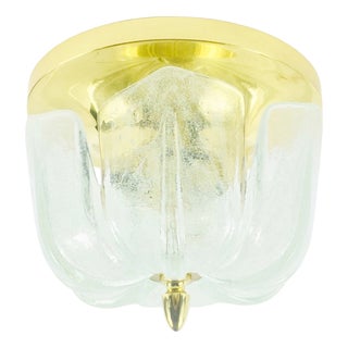 Large Mid-Century Floral Glass & Brass Ceiling Light from Limburg, Germany, 1970s For Sale