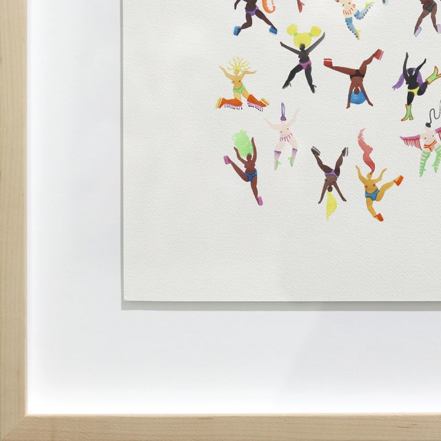 2020s Block Party for Love - Original Framed Joyful Figurative Watercolor Painting on Paper For Sale - Image 5 of 9