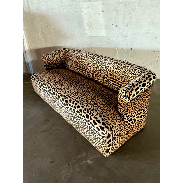 Vintage Boho Leopard Velvet Roll Arm Sofa For Sale - Image 4 of 12