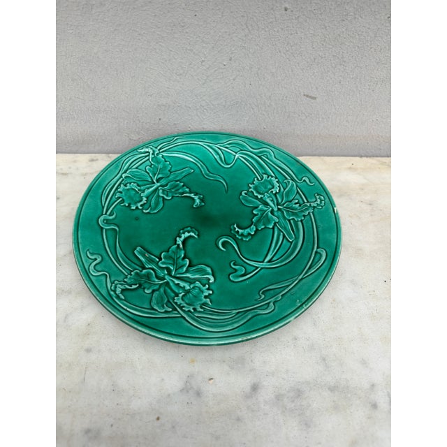 19th Century Green Majolica Orchid plate Saint Clement.