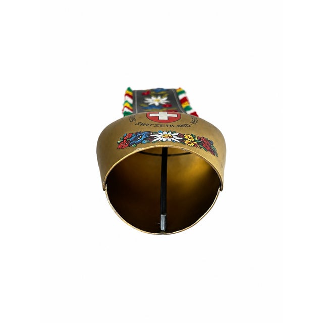Late 20th Century Swiss Alpine Decorative Cowbell With Floral Embroidered Strap For Sale - Image 4 of 4