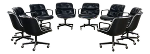 MCM to Modern Set of 10 Executive Armchairs by Charles Pollock for Knoll Black Leather & 4 Prong Swivel Base