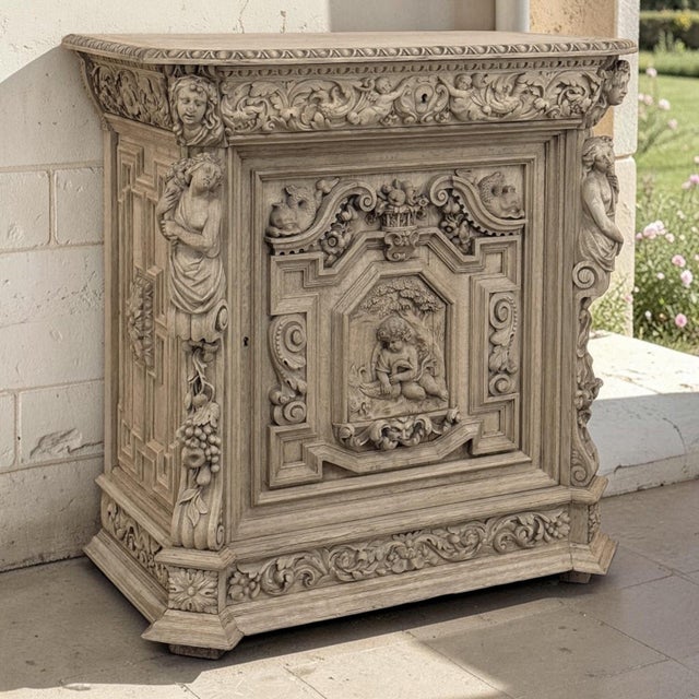 19th Century French Renaissance Revival Hand Carved Oak Buffet in Stripped Oak For Sale - Image 18 of 18