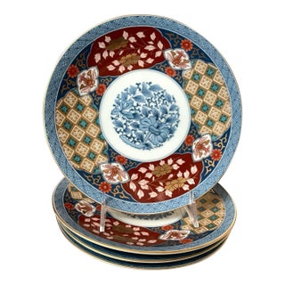 Smithsonian Imari Smb1 175236 Asian 4 Salad Dessert Plates Floral Blue Red. 8.75” For Sale