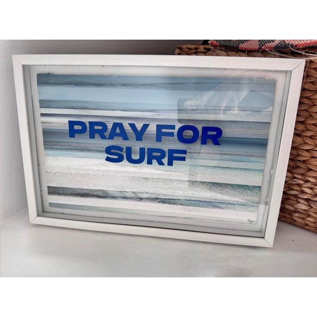 Wood Vintage Pray for Surf Mixed Media Original Artwork - Signed For Sale - Image 7 of 11