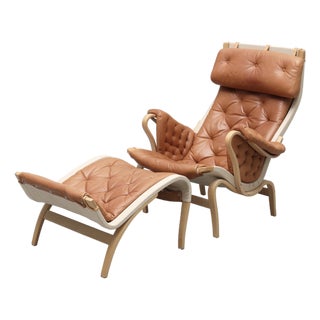 Set of Vintage Pernilla Lounge Chair and Ottoman by Bruno Mathsson for Dux, 1969 For Sale