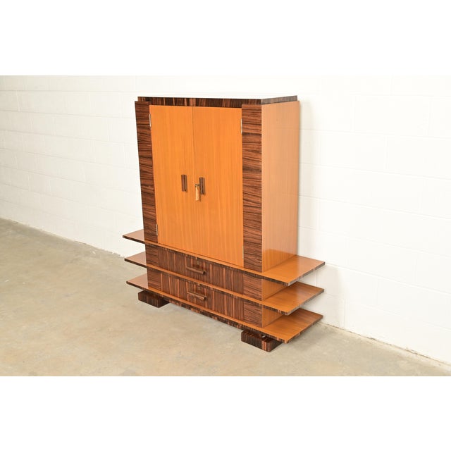 Art Deco Donald Deskey Style Art Deco Macassar Ebony and Mahogany Armoire Dresser, Circa 1930s For Sale - Image 3 of 13