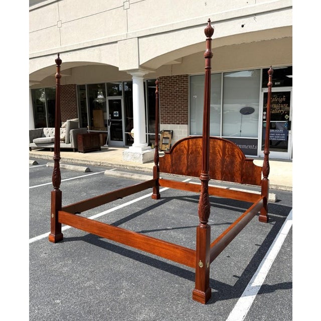 English Baker Furniture King Size Flamed Mahogany Georgian Style Poster Bed Frame For Sale - Image 3 of 13