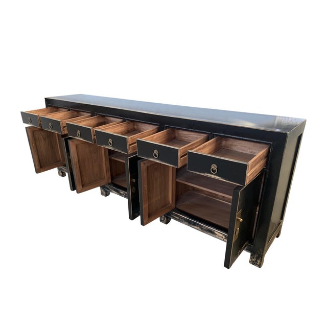 Rustic Chinese Solid Pine 6 Drawer Sideboard For Sale - Image 4 of 4