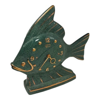 Japy 8-Day Antique Ceramic Fish-Shaped Table Clock, Porcelain, 1970s For Sale