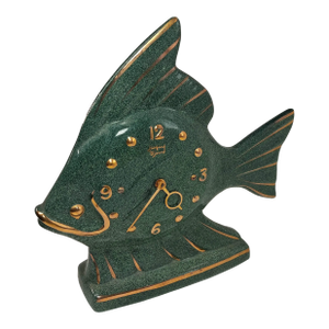 Japy 8-Day Antique Ceramic Fish-Shaped Table Clock, Porcelain, 1970s