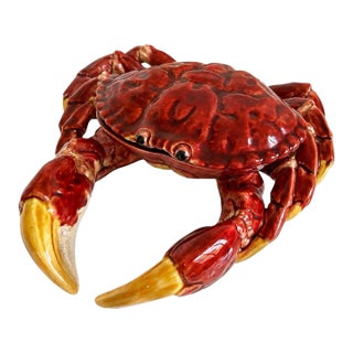 Vintage Portuguese Bernard Palissy Style Majolica Crab Tureen For Sale