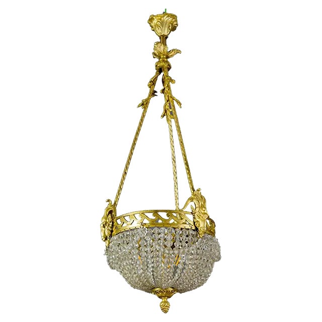 French Neoclassical Style Bronze and Crystal Glass Chandelier, 1920s For Sale