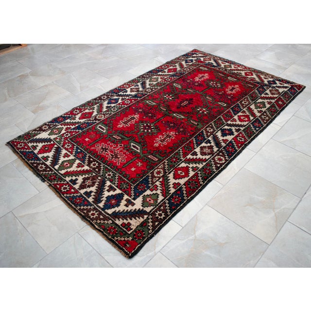 1960s Authentic Turkish Rug, Red & Indigo Wool Carpet, Hand-Spun Anatolian Rug, Sustainable Antique Rug For Sale - Image 4 of 16