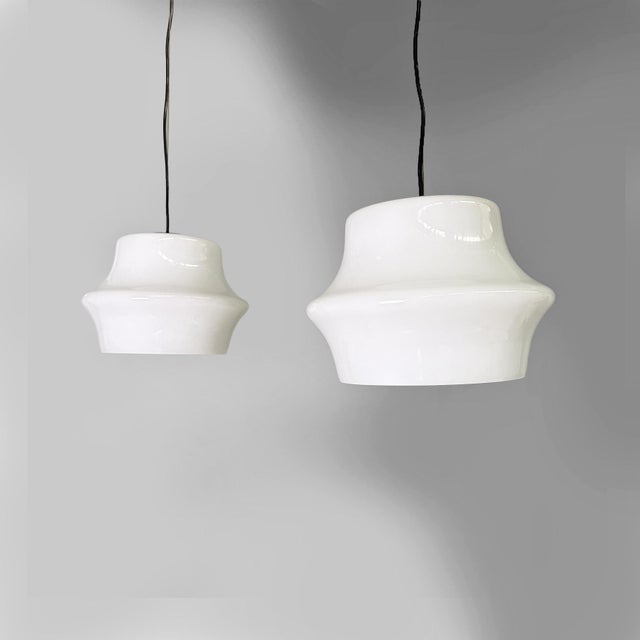 Mid-Century Modern Mid-Century Modern Italian Opaline Glass Pendant Lights, 1950s, Set of 2 For Sale - Image 3 of 8
